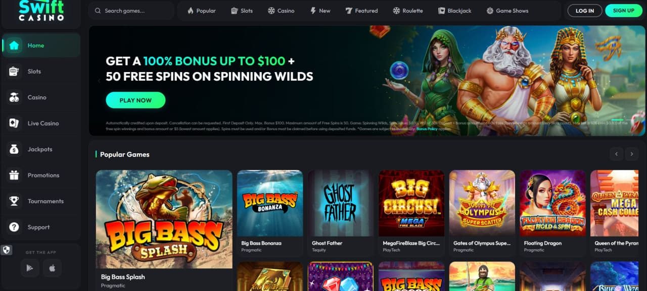 Swift Casino : welcome match, Daily Picks, tournaments