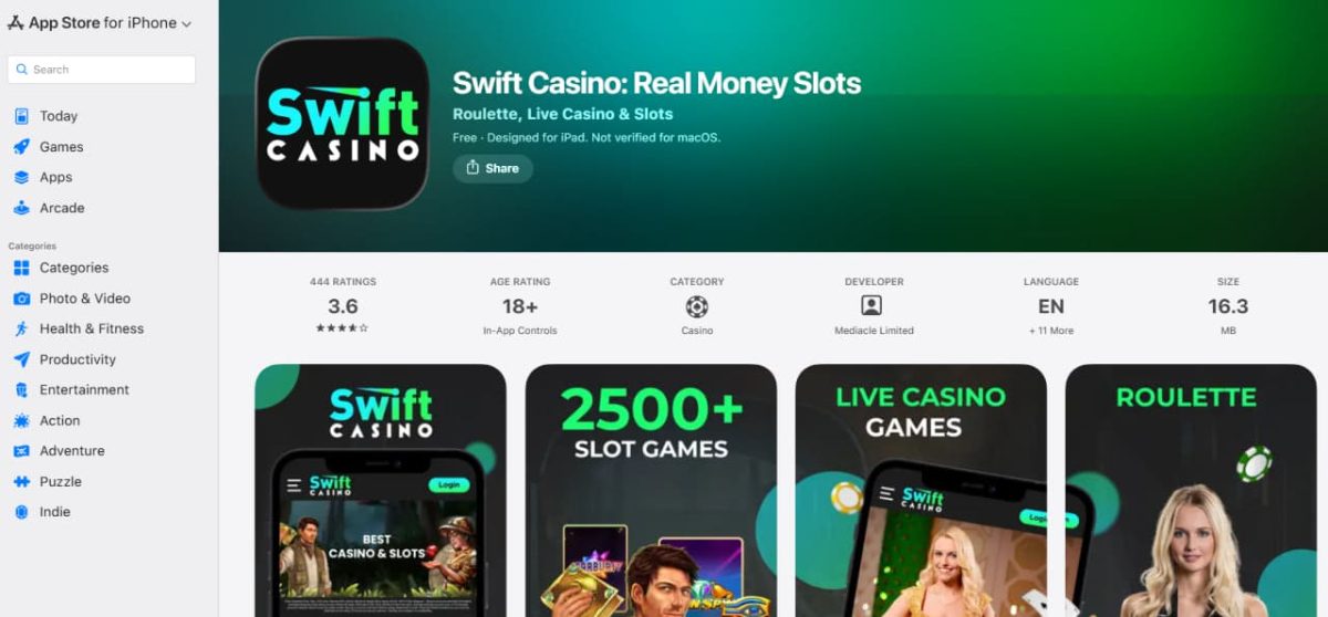 Swift Casino Mobile — iPhone, Android, Browser Canada image 1